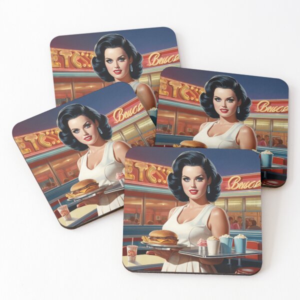 Item preview,  Beautiful server in an American Diner vintage pinup advertising style art designed and sold by Vintage Designs +.