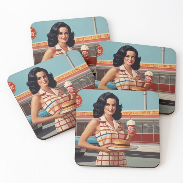 Item preview, Beautiful server in an American Diner vintage pinup advertising style art designed and sold by Vintage Designs +.
