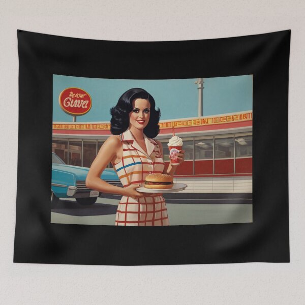 Item preview, Beautiful server in an American Diner vintage pinup advertising style art designed and sold by Vintage Designs +.