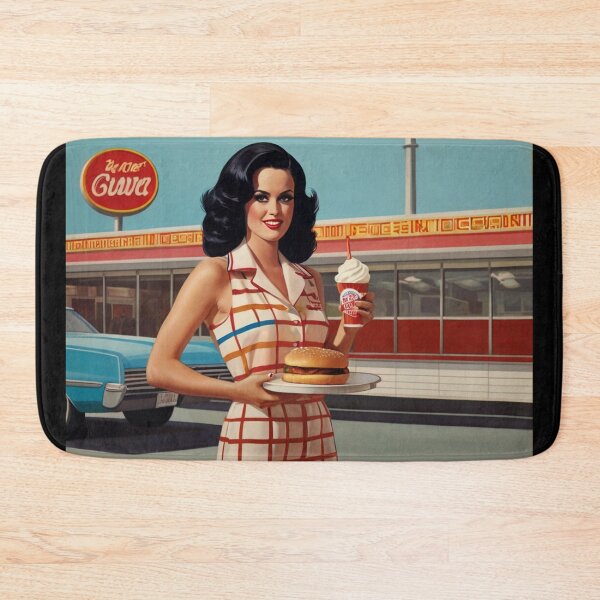 Item preview, Beautiful server in an American Diner vintage pinup advertising style art designed and sold by Vintage Designs +.
