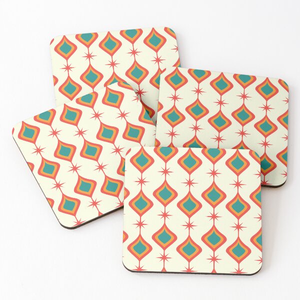 Item preview, Mid century ogee ovals with atomic starbursts  pattern in orange, teal and red designed and sold by Yasminepatterns .