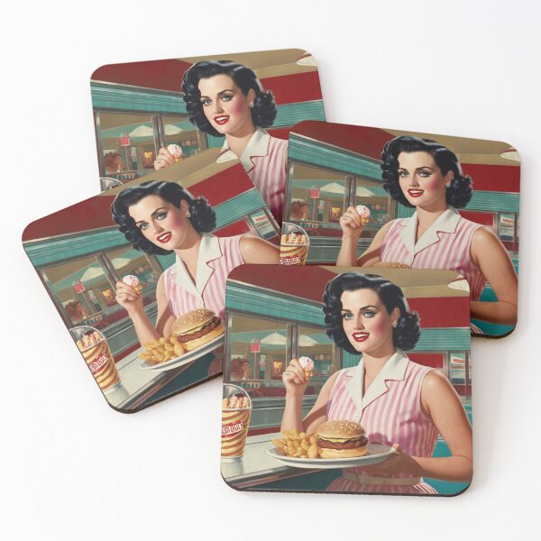 Item preview, Beautiful server in an American Diner vintage pinup advertising style art designed and sold by Vintage Designs +.