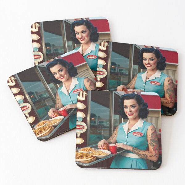 Item preview, Beautiful server in an American Diner vintage pinup advertising style art designed and sold by Vintage Designs +.