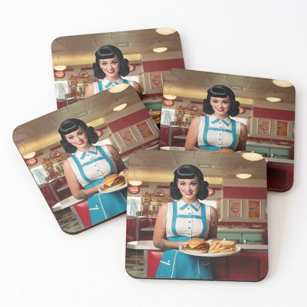 Item preview, Beautiful server in an American Diner vintage pinup advertising style art designed and sold by Vintage Designs +.
