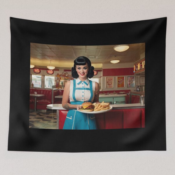 Item preview, Beautiful server in an American Diner vintage pinup advertising style art designed and sold by Vintage Designs +.