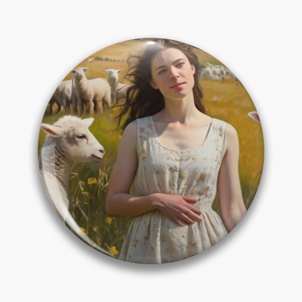 Item preview, Autumnal fall seasonal art of a beautiful woman standing in a field with lambs  after Bougereau designed and sold by Vintage Designs +.