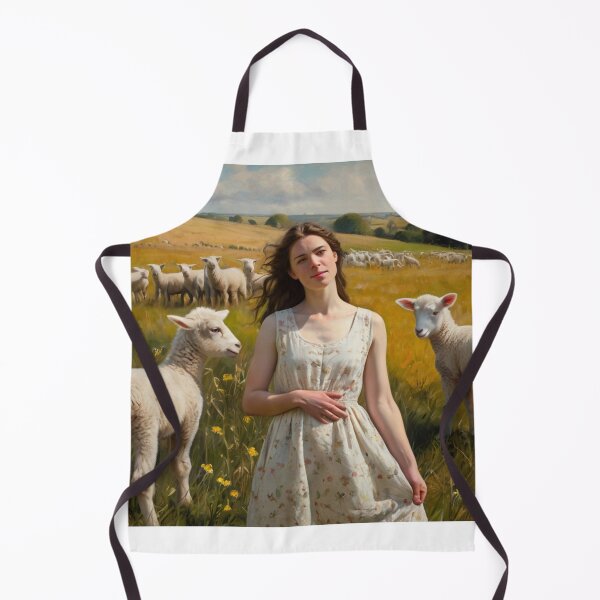Item preview, Autumnal fall seasonal art of a beautiful woman standing in a field with lambs after Bougereau designed and sold by Vintage Designs +.