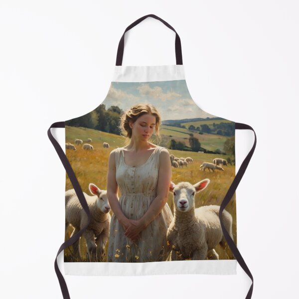 Item preview,  Autumnal fall seasonal art of a beautiful woman standing in a field with lambs  after Bougereau designed and sold by Vintage Designs +.