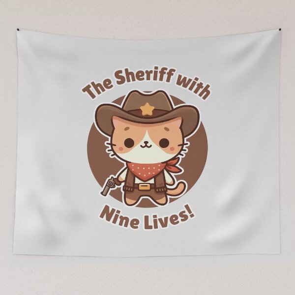 Item preview, The Sheriff Cat with Nine Lives - Cute Cowboy Feline Art designed and sold by cave-canvas.