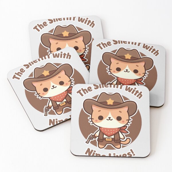 Item preview, The Sheriff Cat with Nine Lives - Cute Cowboy Feline Art designed and sold by cave-canvas.