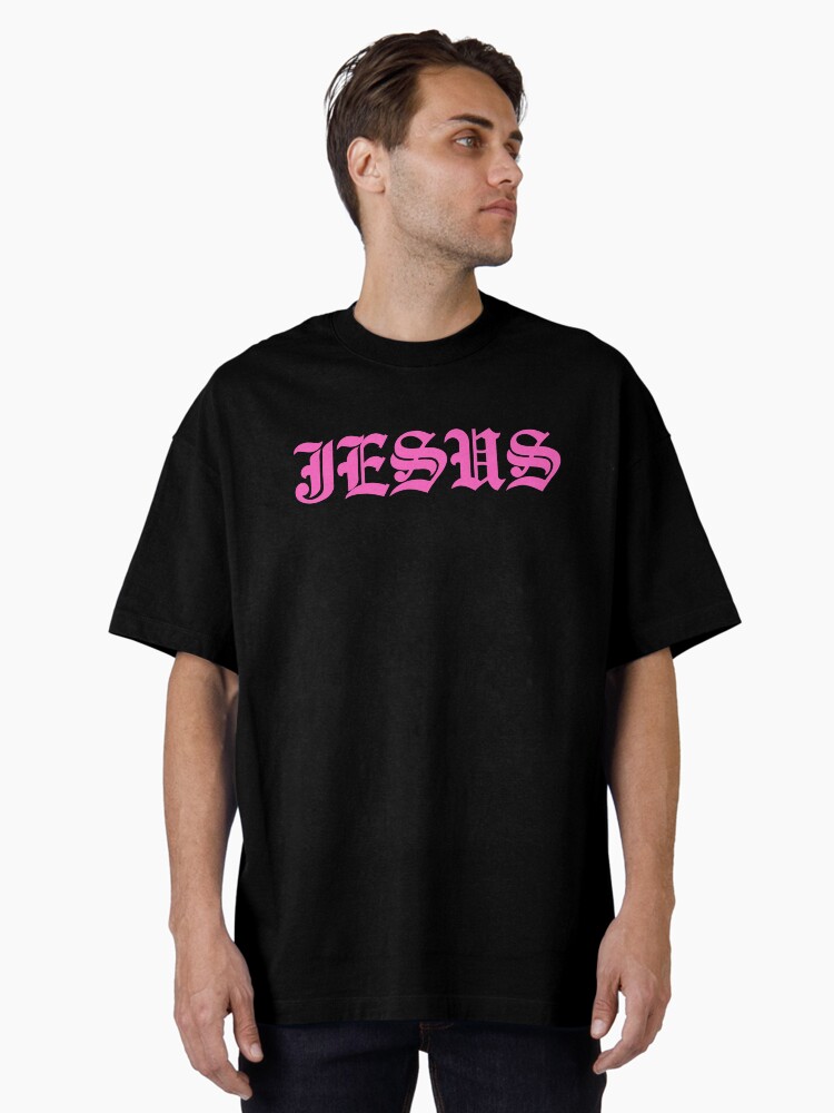 Thumbnail 1 of 7, Oversized T-Shirt, Jesus in Pink old english text designed and sold by Guidedbylight.