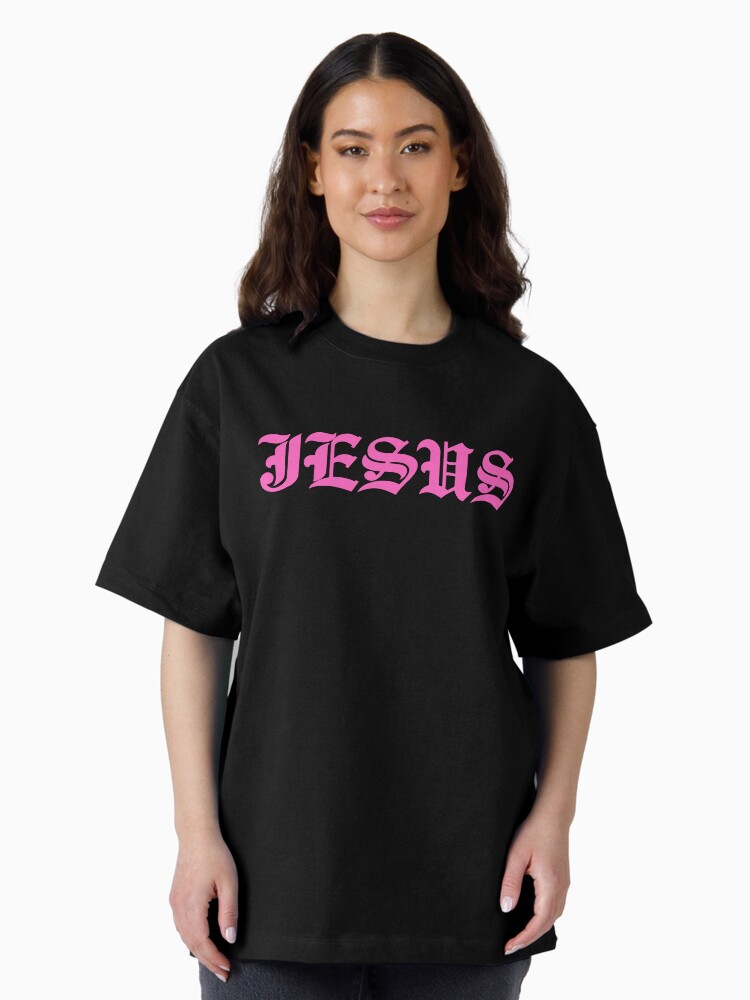 Thumbnail 2 of 7, Oversized T-Shirt, Jesus in Pink old english text designed and sold by Guidedbylight.