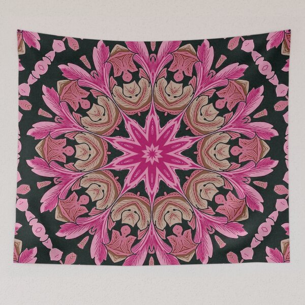 Item preview, Ailanthus Leaves Mandala Style Pattern Design Fuchsia And Ecru designed and sold by taiche.