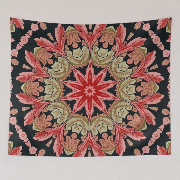 Item preview, Ailanthus Leaves Mandala Style Pattern Red And Mint Green designed and sold by taiche.