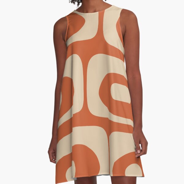 Item preview, Mid Century Modern Piquet Abstract Pattern in Mid Mod Burnt Orange and Beige designed and sold by kierkegaard.