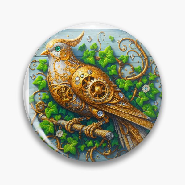 Item preview, Steampunk copper golden dove pigeon with overgrown ivy leaves  and spreaded crystals digitalart designed and sold by EmeraldeaArt.