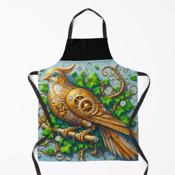 Item preview, Steampunk copper golden dove pigeon with overgrown ivy leaves  and spreaded crystals digitalart designed and sold by EmeraldeaArt.