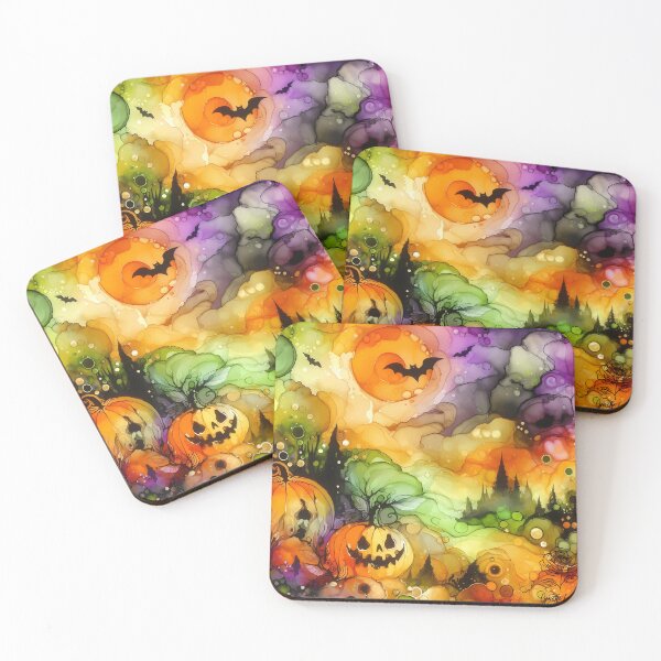 Item preview, HALLOWEEN  ALCOHOL INK / Gift items and personal use / Halloween, Bats, Pumpkin, Alcohol, Sky, Horror, Orange, Purple,  Dark, Spirit, Death, Gothic,  yellow,  Creepy, Vector, Art designed and sold by LumDesignArt.