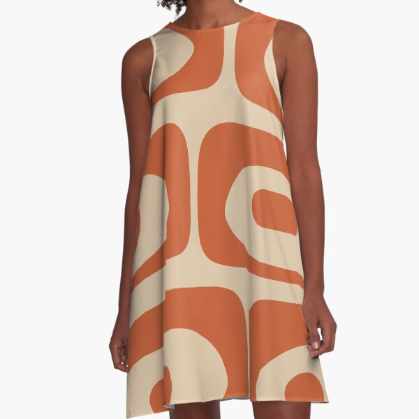 Aperçu de l'œuvre Motif abstrait en piqué moderne du milieu du siècle, orange brûlé et beige créée et vendue par kierkegaard.