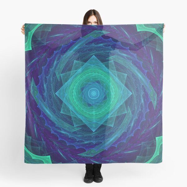 Sinusoidal Sawblade Mandala in Blue-Green Colors Scarf