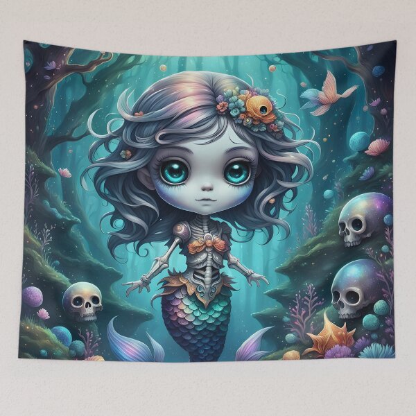 Item preview, Skeleton Mermaid in an Enchanted Underwater Realm – Chibi-Style Fantasy Art designed and sold by Ophelia's Bazaar.