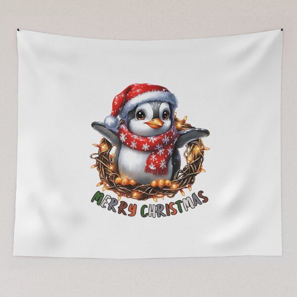 Item preview, Festive Penguin Merry Christmas Wreath designed and sold by BukkyStory.