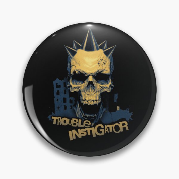 Item preview, Trouble Instigator Punk Skull Grunge Street Urban Rock Metal Blue Yellow designed and sold by CaozStore.