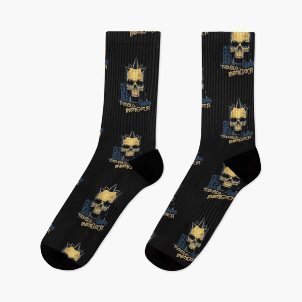 Item preview, Trouble Instigator Punk Skull Grunge Street Urban Rock Metal Blue Yellow designed and sold by CaozStore.