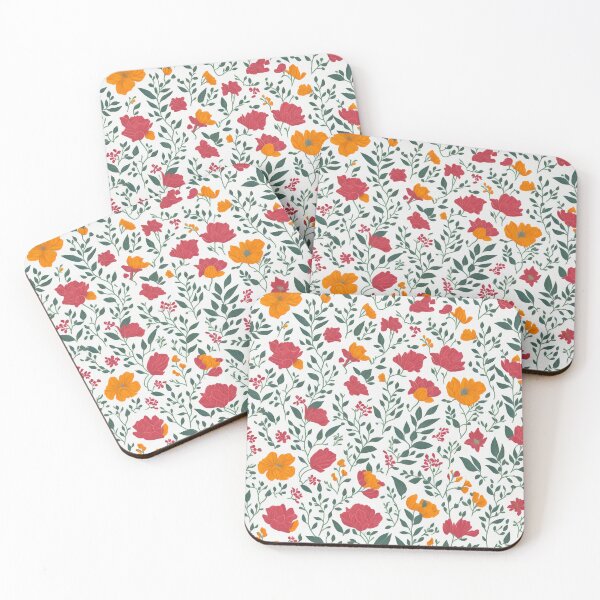 Item preview, orange and red flowers on a light background pattern designed and sold by jkrphoto.