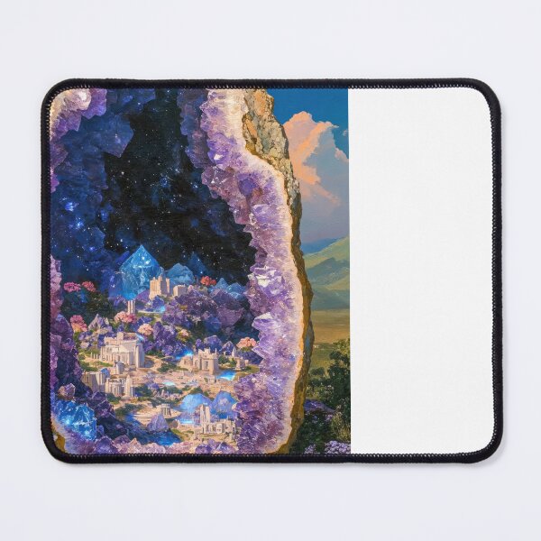 Item preview, Amethyst Geode Fantasy World Landscape with Mountains designed and sold by regnumsaturni.