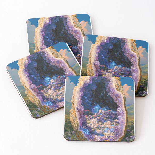 Item preview, Amethyst Geode Fantasy World Landscape with Mountains designed and sold by regnumsaturni.