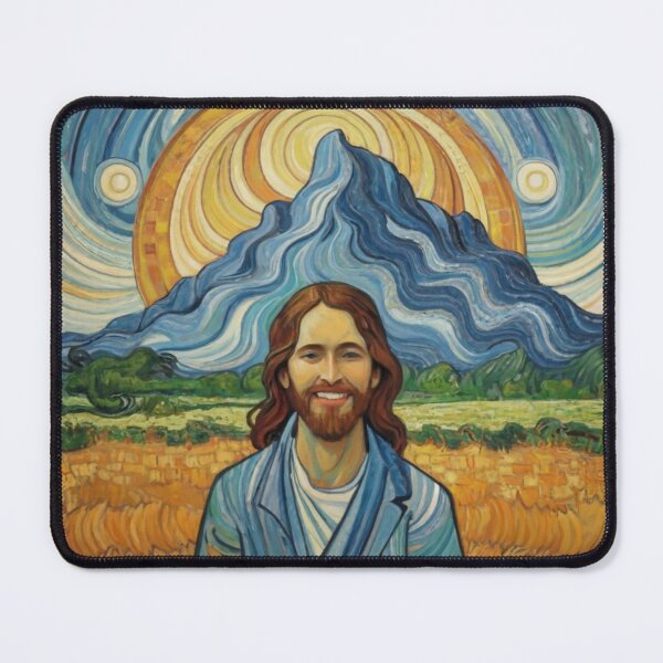 Item preview, Jesus smiling with mountain and sun, happy van Gogh for autumn thanskgiving gifts designed and sold by thankful-loco.
