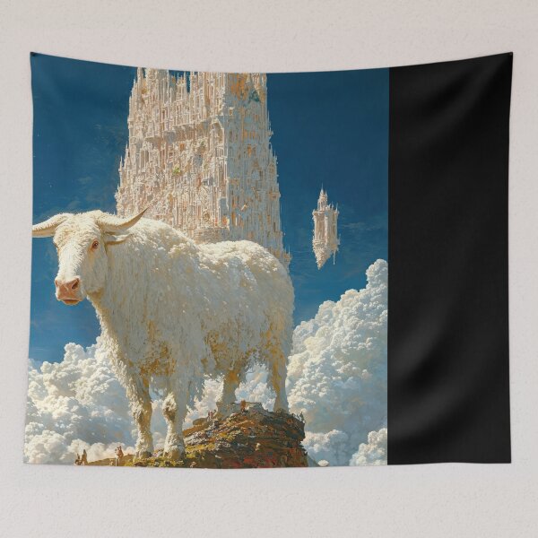 Item preview, Majestic White Bull Above Clouds Surreal Castle designed and sold by regnumsaturni.