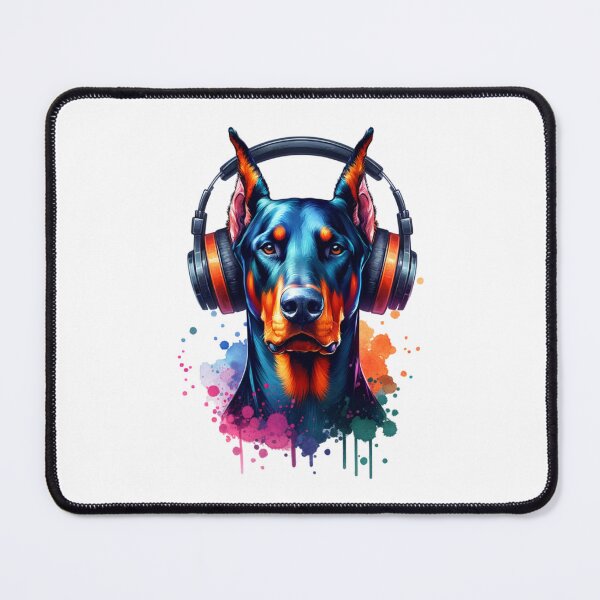 Item preview, Doberman Pinscher with Headphones designed and sold by MyCozyCorner24.