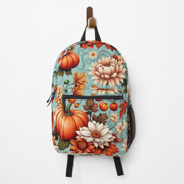 Item preview, Cute turquoise Autumn Flower Fall Pumpkin Girl Women Fall Themed, texture with Pumpkin, Autumn with orange and pink, cute Halloween designed and sold by Collagedream.