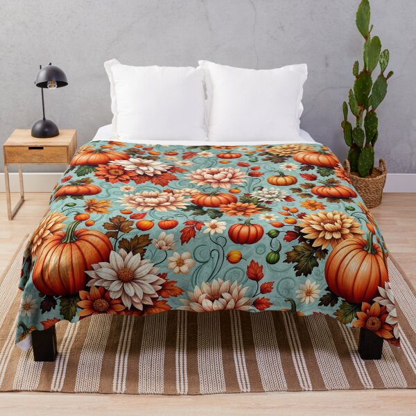 Item preview, Cute turquoise Autumn Flower Fall Pumpkin Girl Women Fall Themed, texture with Pumpkin, Autumn with orange and pink, cute Halloween designed and sold by Collagedream.