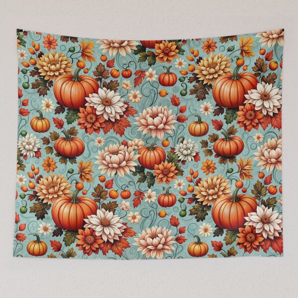 Item preview, Cute turquoise Autumn Flower Fall Pumpkin Girl Women Fall Themed, texture with Pumpkin, Autumn with orange and pink, cute Halloween designed and sold by Collagedream.