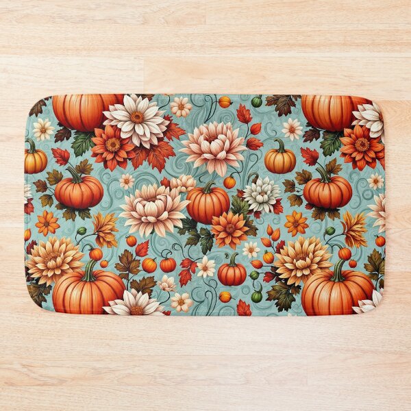Item preview, Cute turquoise Autumn Flower Fall Pumpkin Girl Women Fall Themed, texture with Pumpkin, Autumn with orange and pink, cute Halloween designed and sold by Collagedream.