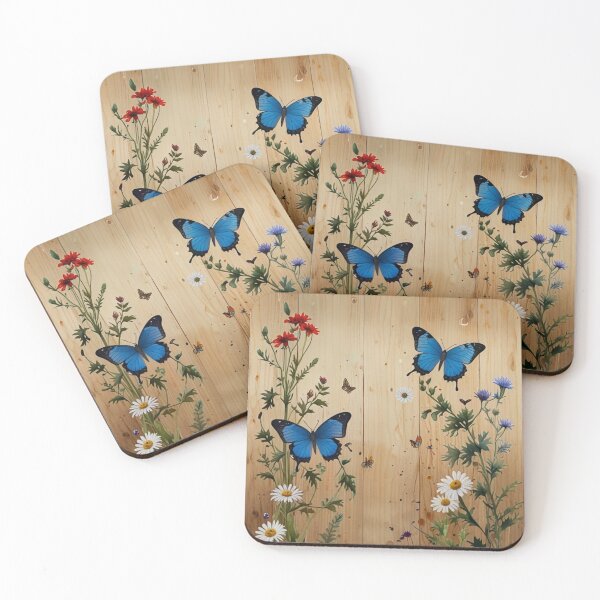 Item preview, Image of wood plank panel with butterflies and wildflowers in the field designed and sold by MRFEZOO2030.