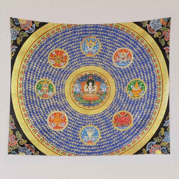 Item preview, Gold Blue Floral Buddhist Mandala designed and sold by GuyBlank.
