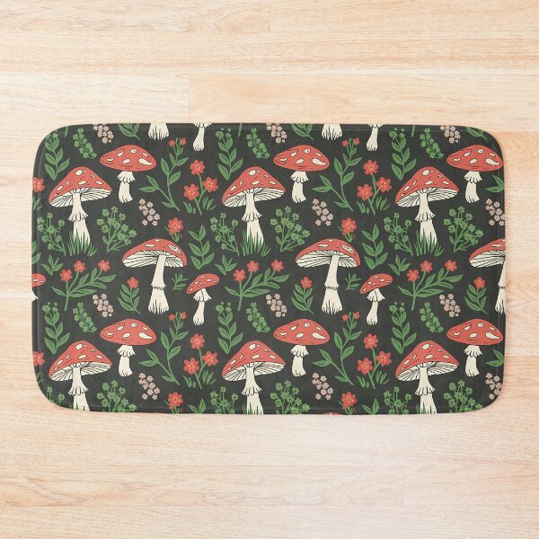 Item preview, Girly red mushrooms pattern with herbs and tiny flowers - nature shrooms girlie forest girl fae feral woods foraging  designed and sold by Fantasy Cache.