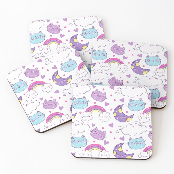 Item preview, Cute Kawaii Cats Moons Rainbows Pattern designed and sold by Tammy Marie Russell.