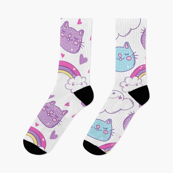 Item preview, Cute Kawaii Cats Moons Rainbows Pattern designed and sold by Tammy Marie Russell.