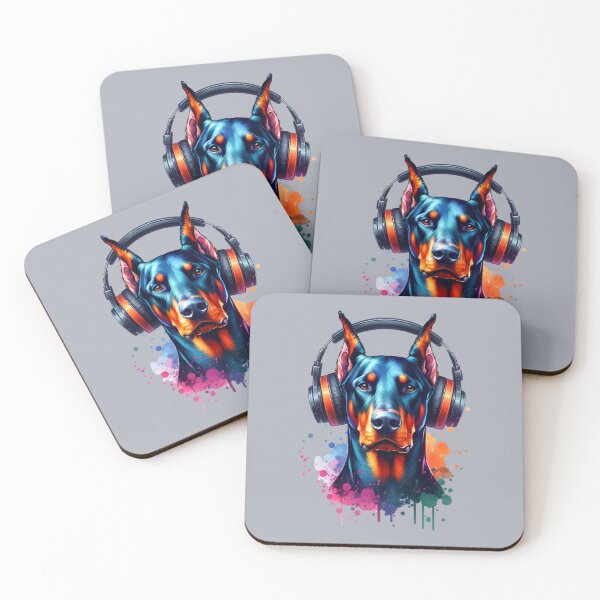 Item preview, Doberman Pinscher with Headphones designed and sold by MyCozyCorner24.
