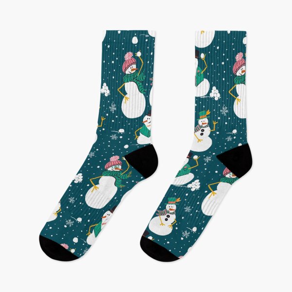 Item preview, Cute playful snowman having a snowball fight on dark aqua designed and sold by katerosestudios.