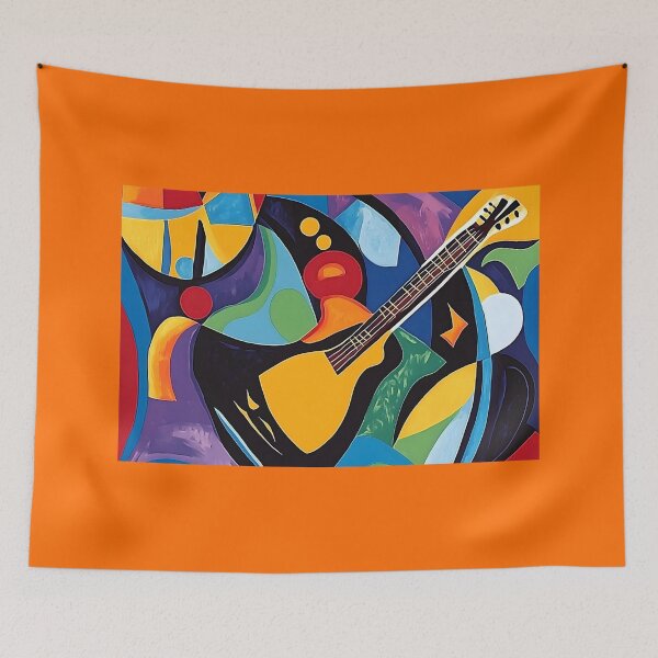 Item preview, Vibrant Abstract Composition Centered on Guitar with Flowing Geometric Shapes and Bold Colors designed and sold by OlfactoART Studio.