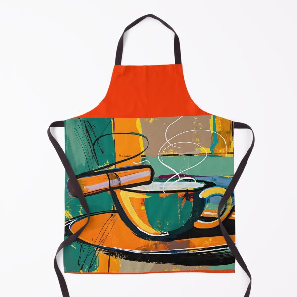 Item preview, Vibrant Composition of Steaming Coffee and Cigar Against Bold Abstract Background in Green, Orange designed and sold by OlfactoART Studio.