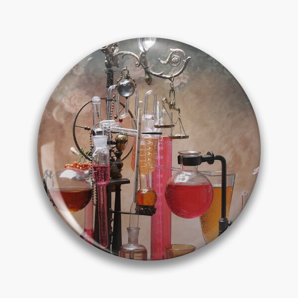 Item preview,  photograph of old pedestal with chemical laboratory glass test tubes, over a chemical wooden table designed and sold by Cinzia Murgia.
