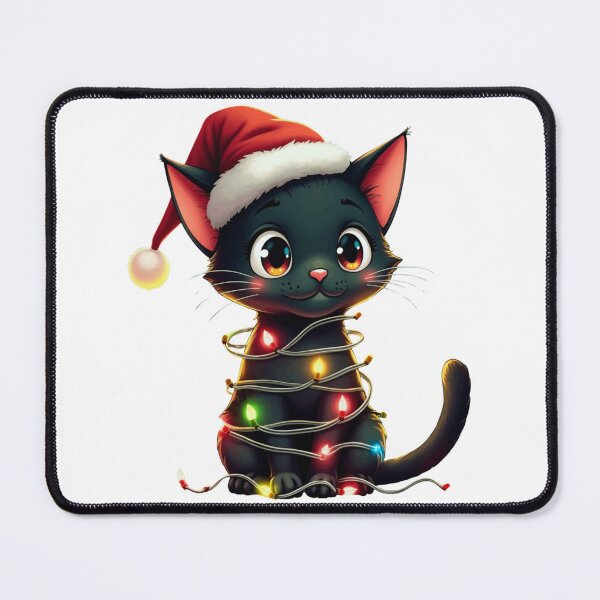 Item preview, Black Cat with LED Garland, Christmas Kitten with Santa Hat, Funny and Festive Gift" designed and sold by OMG Outfits .