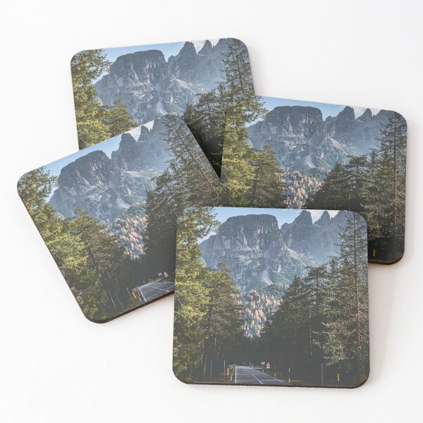 Item preview, A scenic road through the Dolomites in Italy, surrounded by dense forests and towering mountains. designed and sold by Piotr Front.